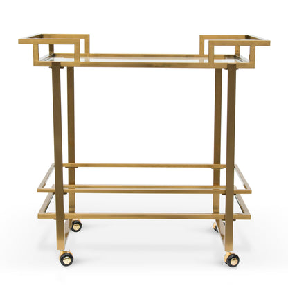 Lurjan 2 Shelve Glass Bar Cart - Brushed Gold - Notbrand