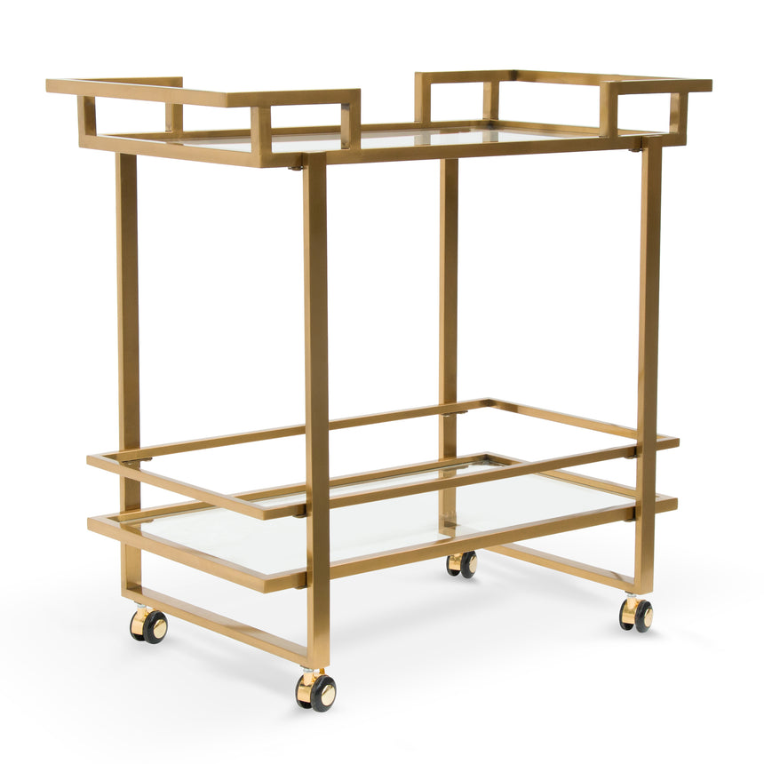 Lurjan 2 Shelve Glass Bar Cart - Brushed Gold - Notbrand