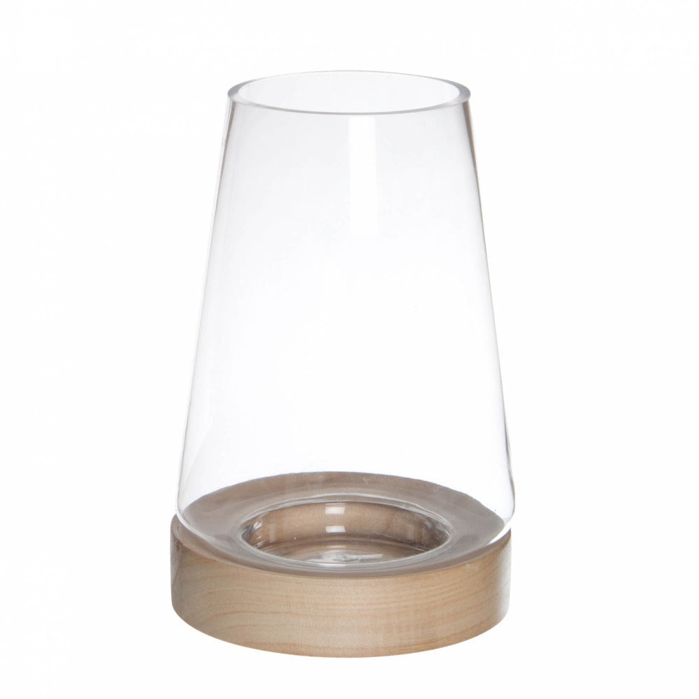 Set of 2 Hurricane Glass Wooden Base - Natural - Notbrand