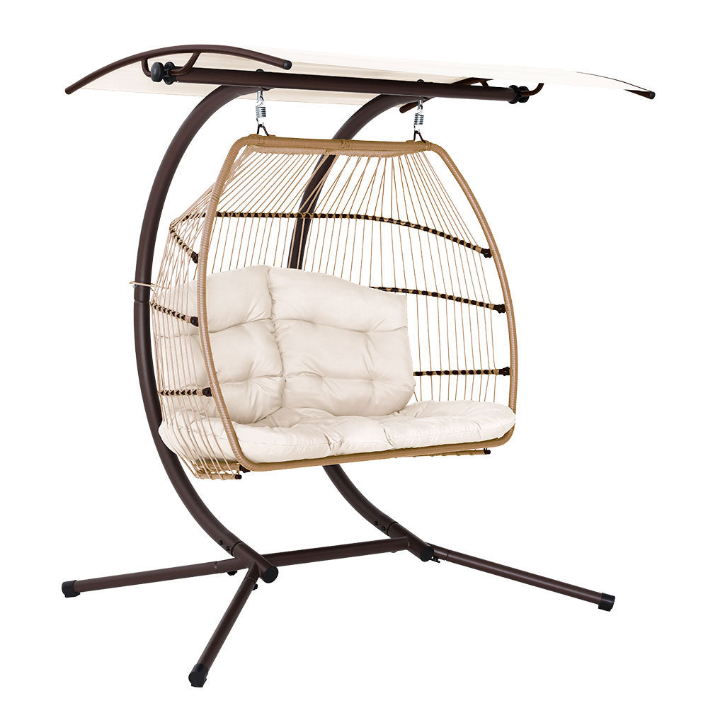 Rattan Hanging Swing Chair - Wicker Latte -  HouseofHyne