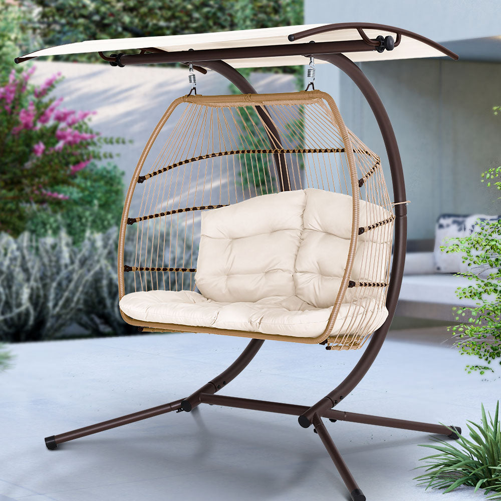 Rattan Hanging Swing Chair - Wicker Latte -  HouseofHyne