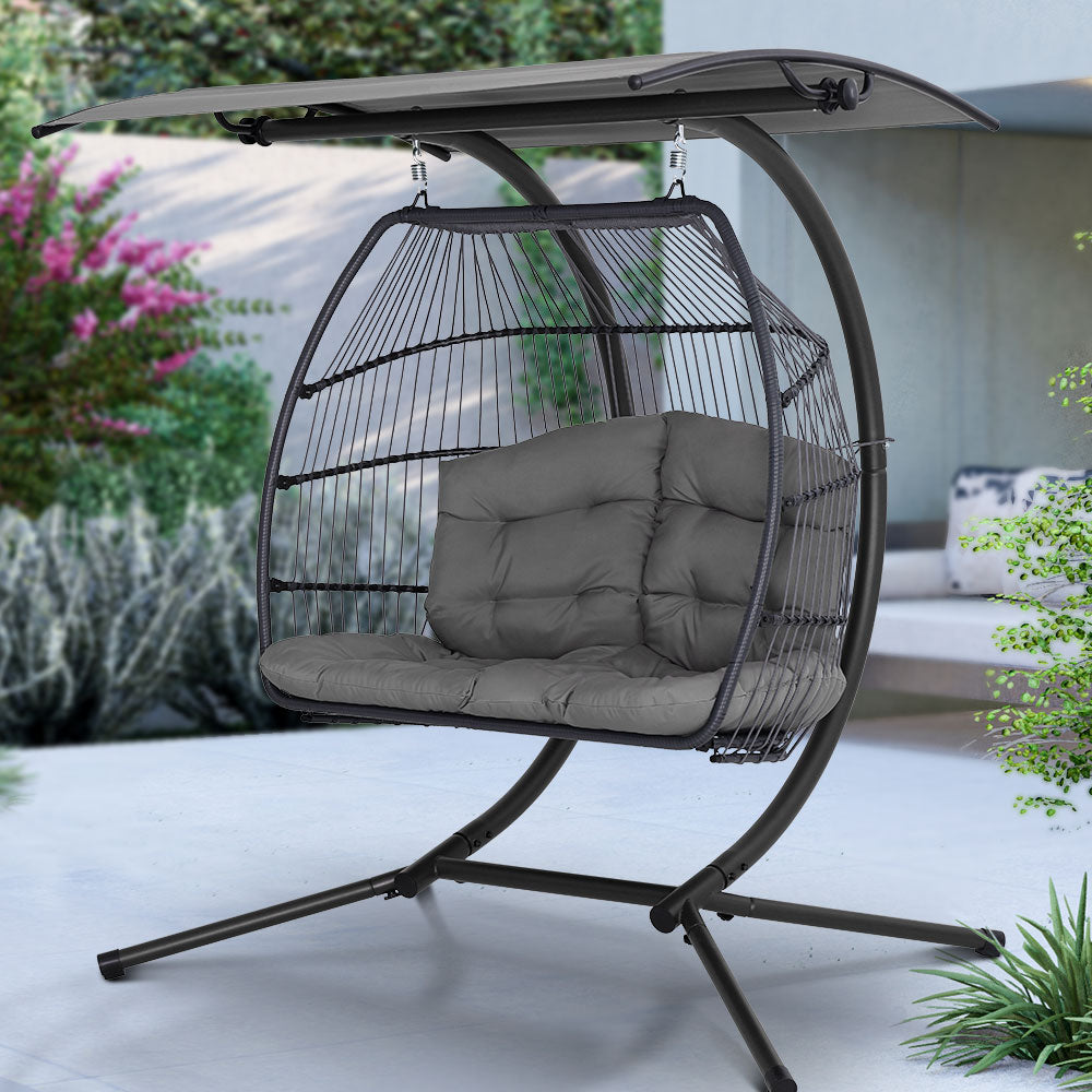 Vitalian Rattan Hanging Swing Chair - Wicker Grey - Notbrand