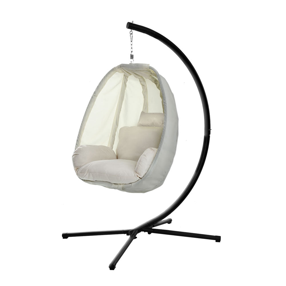 Ret Hammock Hanging Pod Swing Chair with Stand - Cream - Notbrand