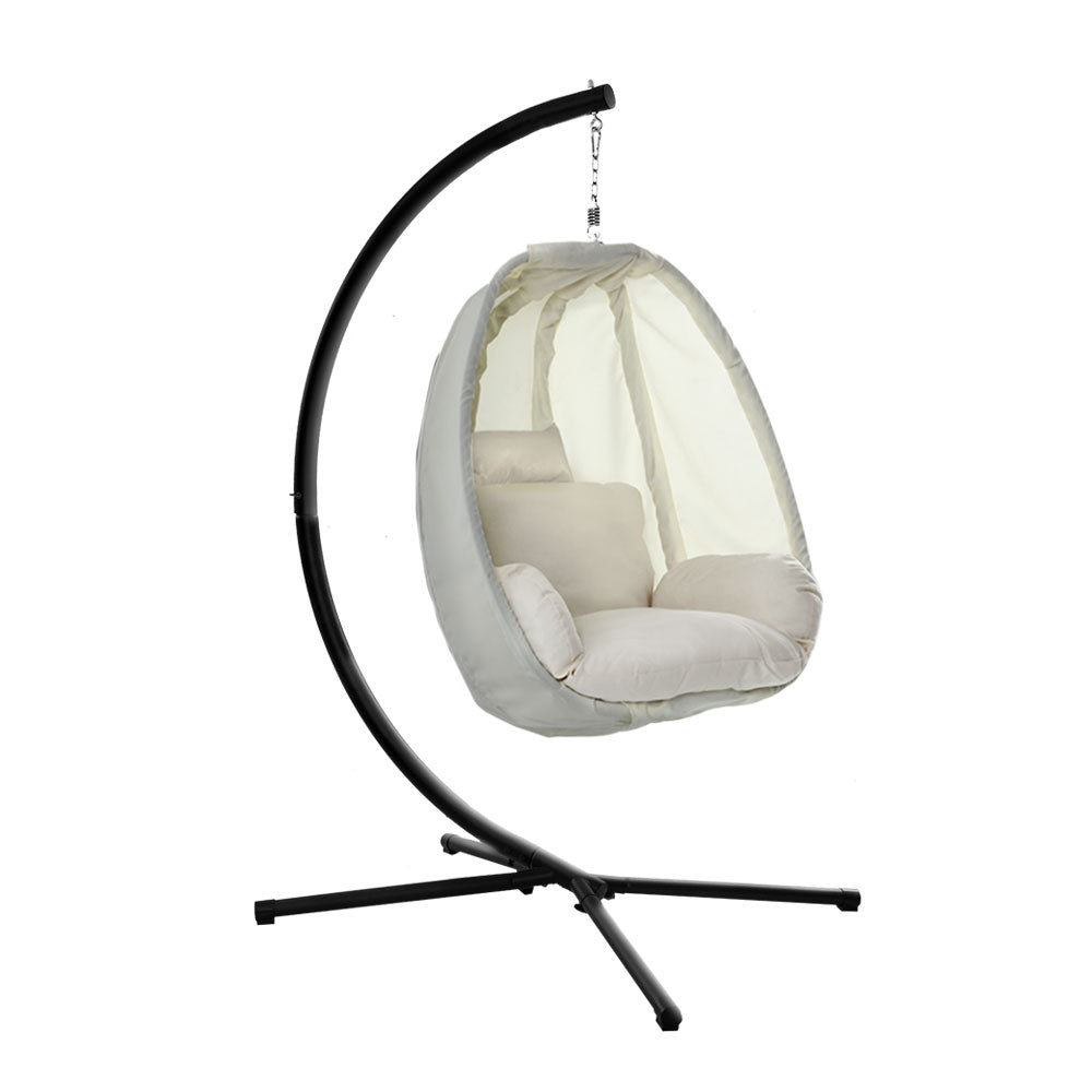 Ret Hammock Hanging Pod Swing Chair with Stand - Cream - Notbrand