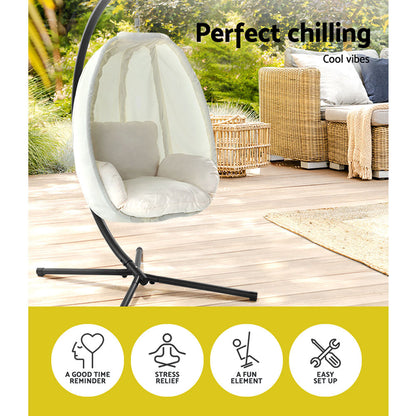 Ret Hammock Hanging Pod Swing Chair with Stand - Cream - Notbrand