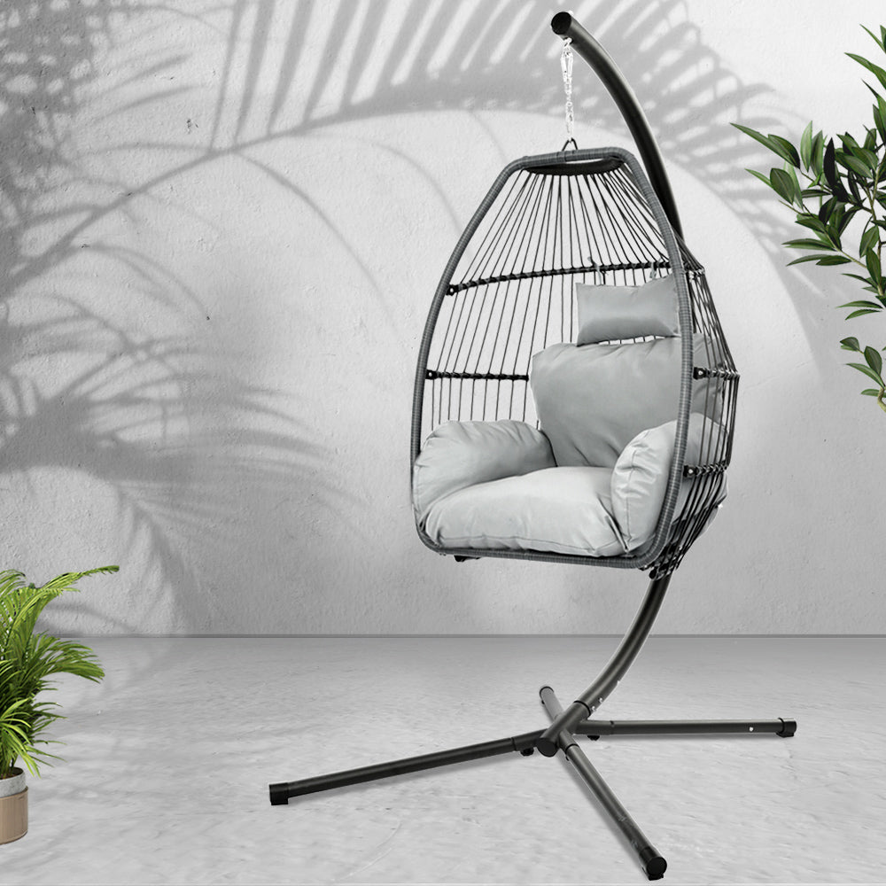 Gardeon Outdoor Furniture Egg Hammock Hanging Swing Chair Stand Pod Wicker Grey - Notbrand