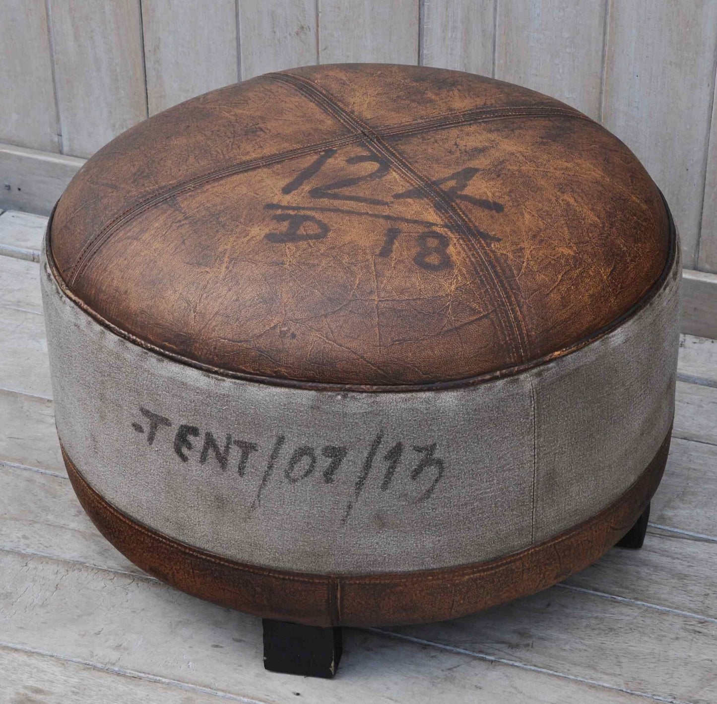 Handmade Vintage Round Leather Ottoman - Notbrand