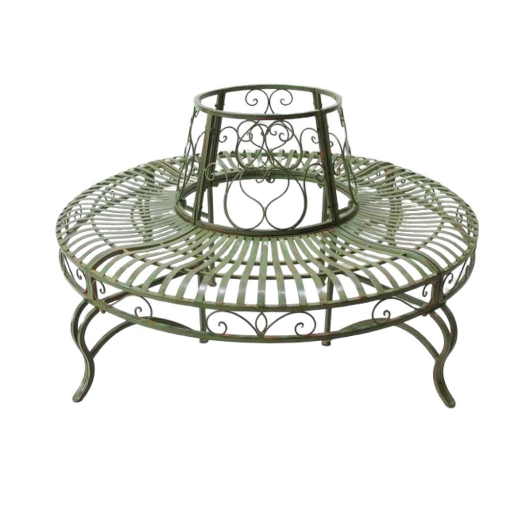 Distressed Green Tree Iron Bench  - House of Hyne