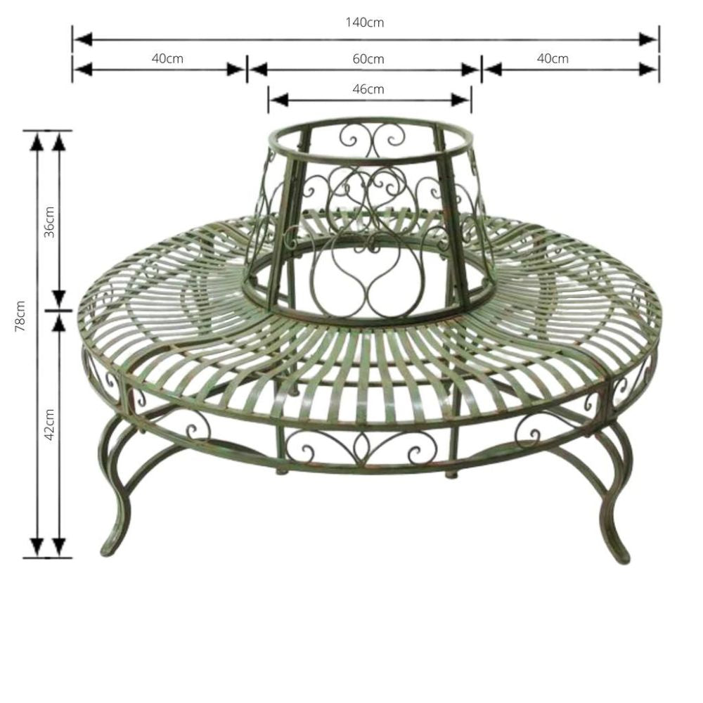 Distressed Green Tree Iron Bench  - House of Hyne