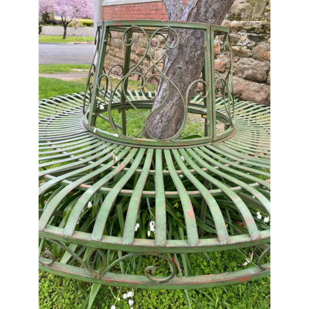 Distressed Green Tree Iron Bench  - House of Hyne