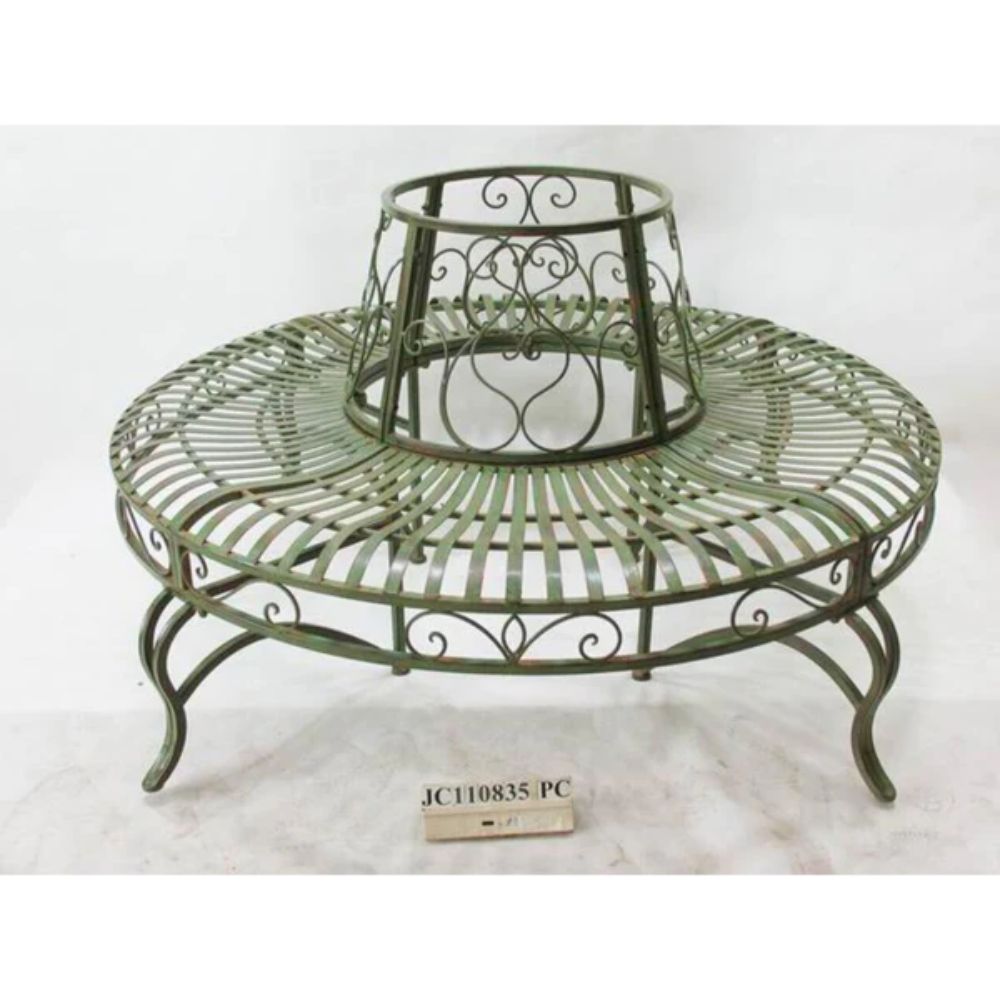 Distressed Green Tree Iron Bench  - House of Hyne