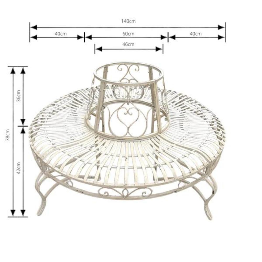 Brushed Cream Tree Surround Iron Bench - HoueofHyne