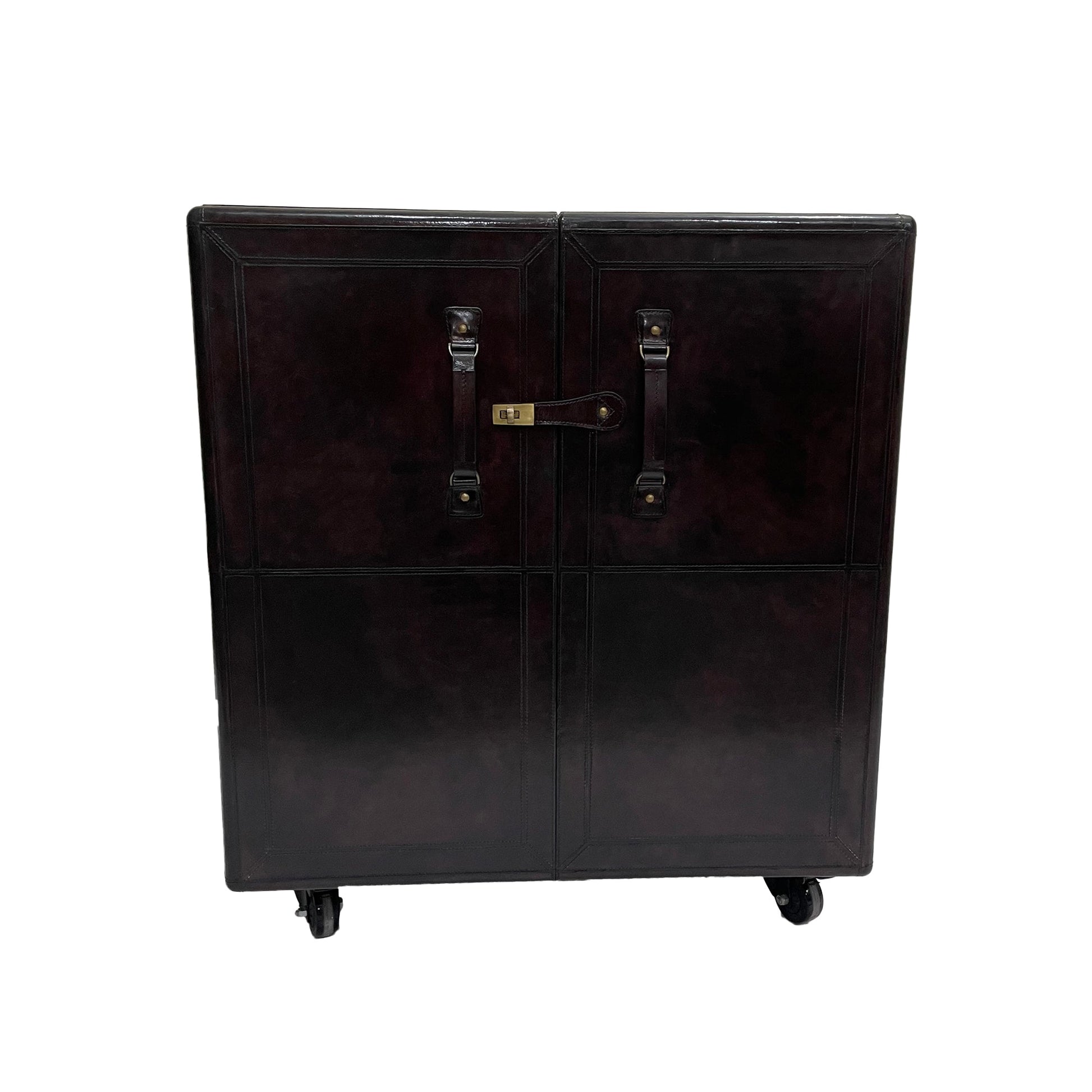 Benedict Bar Cabinet Cart Dark Leather - House of Hyne