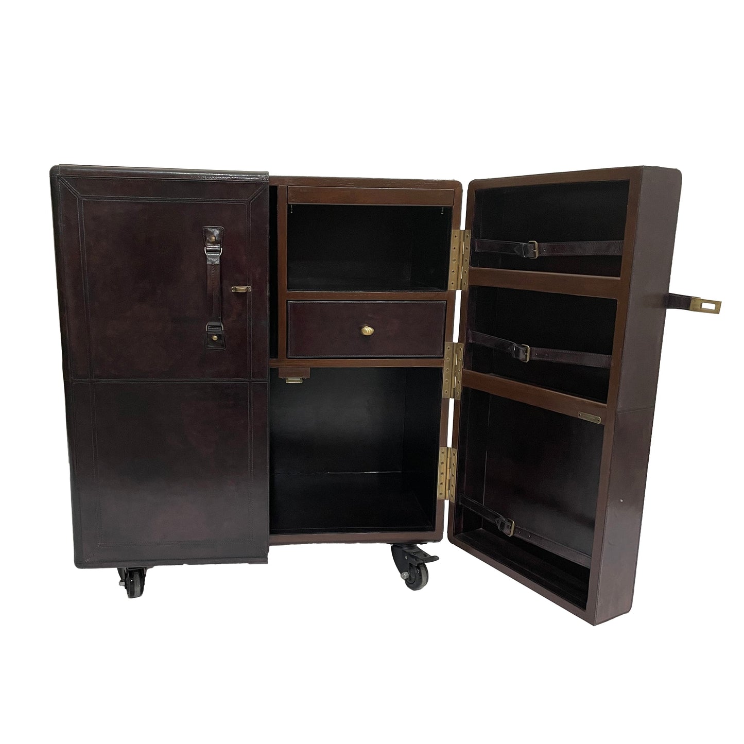 Benedict Bar Cabinet Cart Dark Leather - House of Hyne