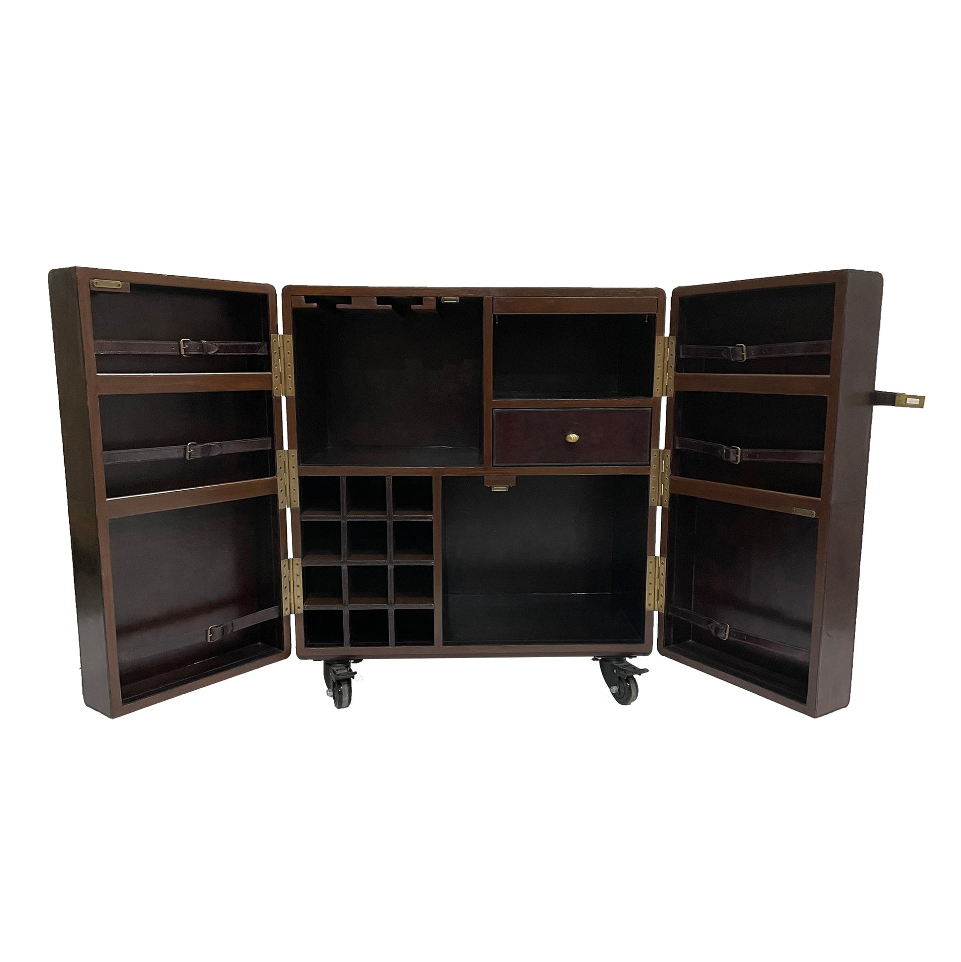 Benedict Bar Cabinet Cart Dark Leather - House of Hyne