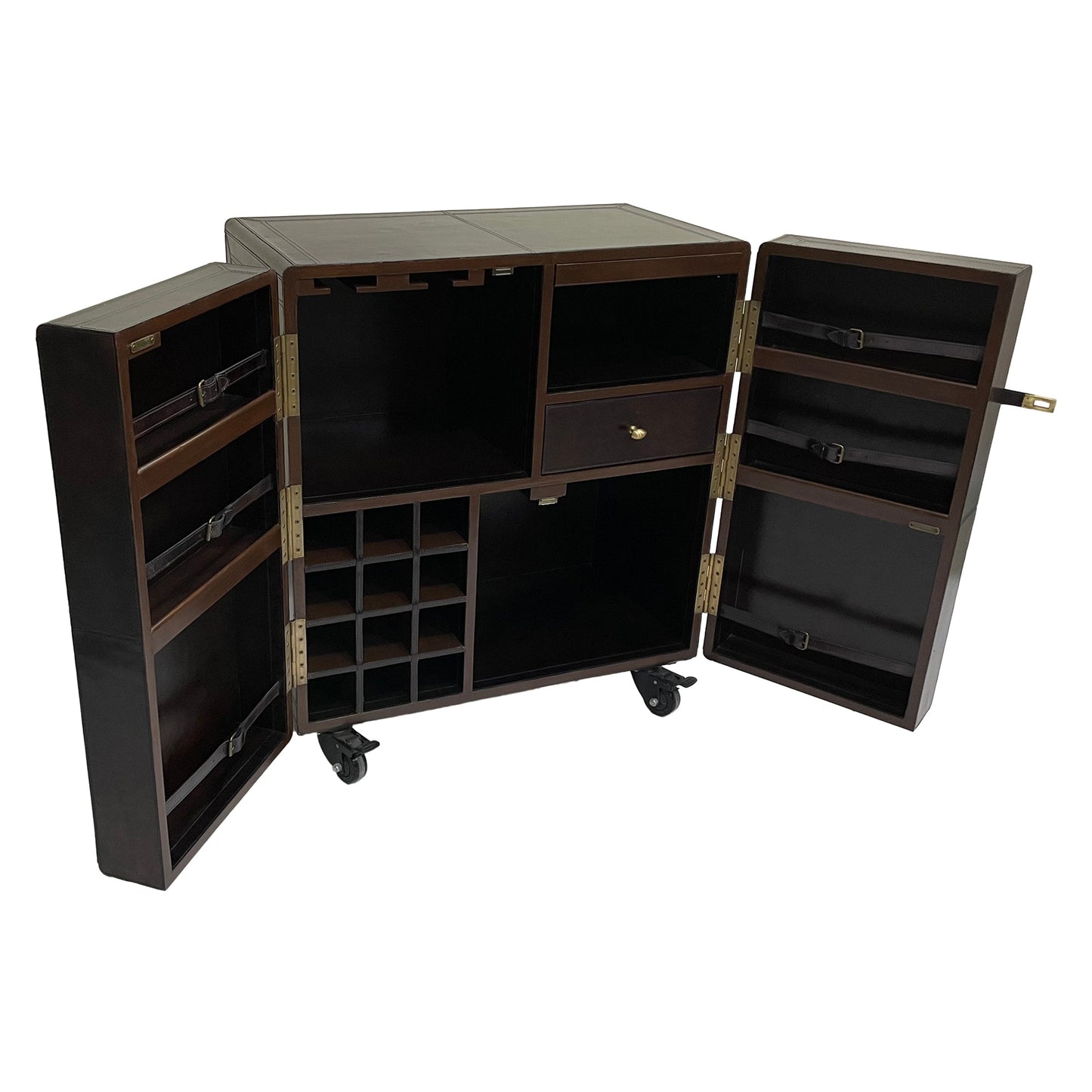 Benedict Bar Cabinet Cart Dark Leather - House of Hyne