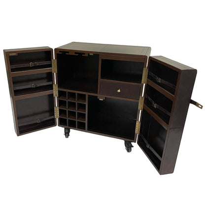 Benedict Bar Cabinet Cart Dark Leather - House of Hyne