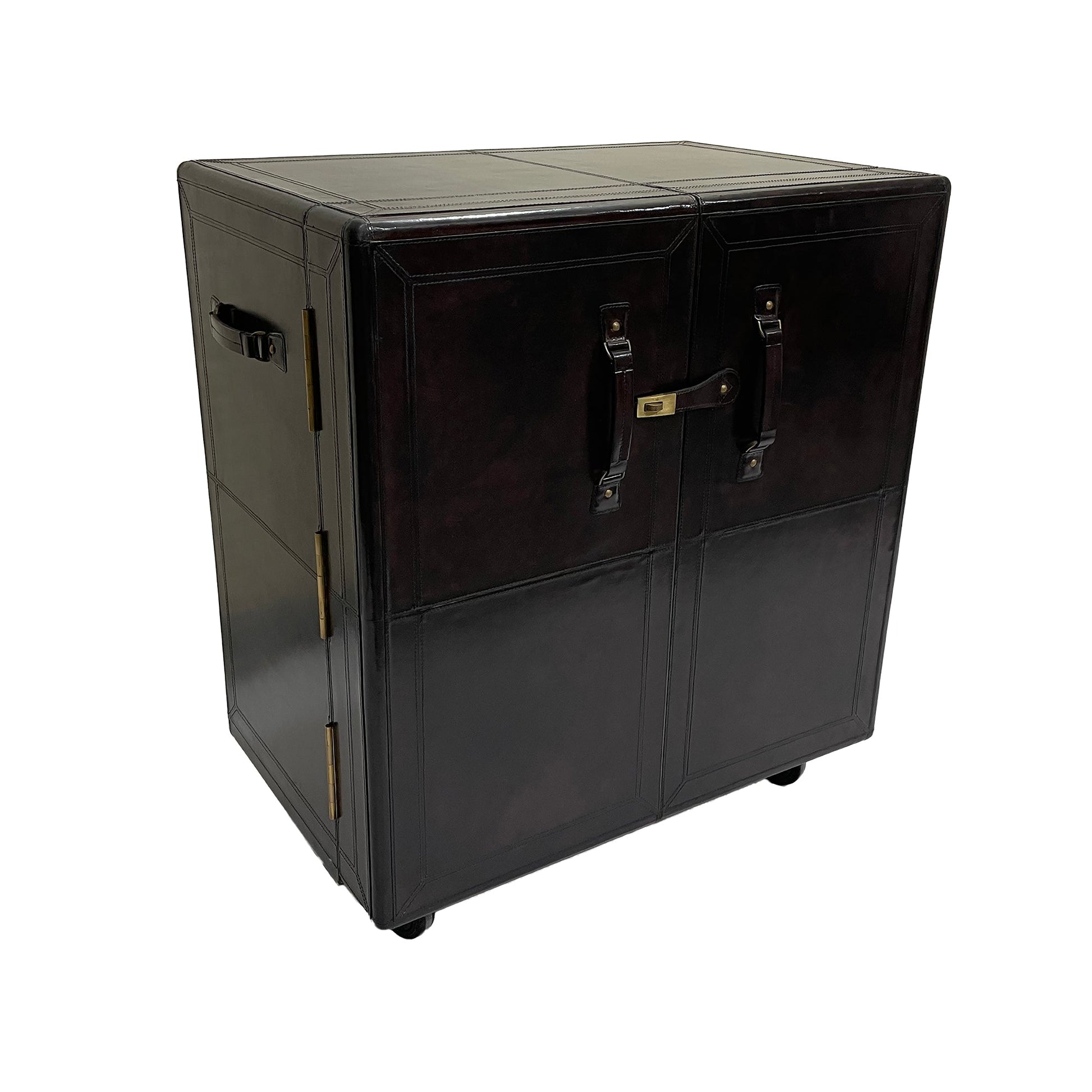 Benedict Bar Cabinet Cart Dark Leather - House of Hyne