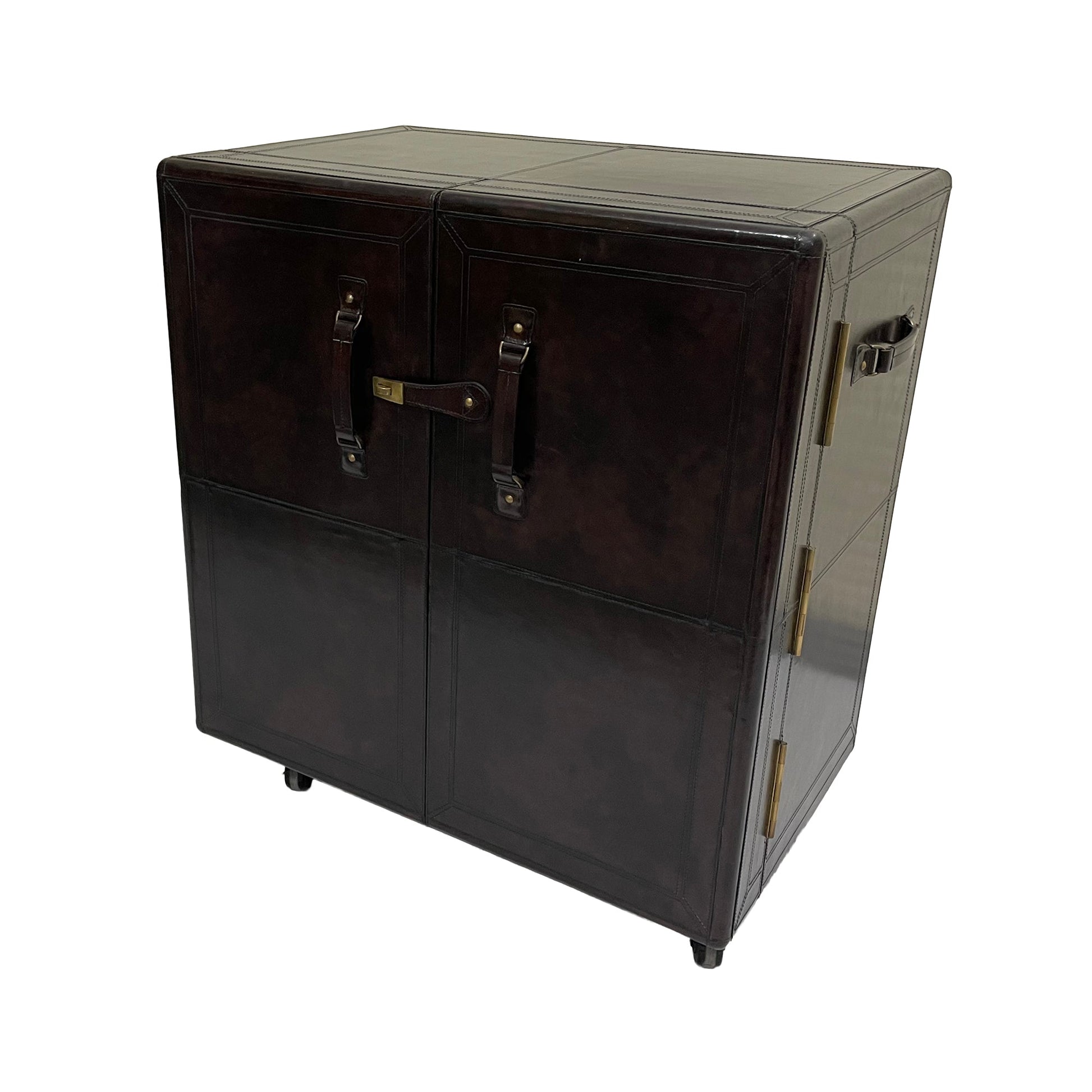 Benedict Bar Cabinet Cart Dark Leather - House of Hyne