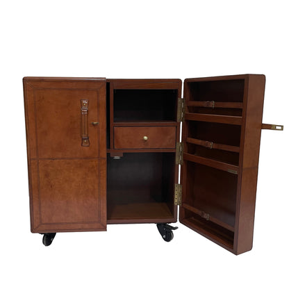 Benedict Bar Cabinet Cart Tan Leather - House of Hyne