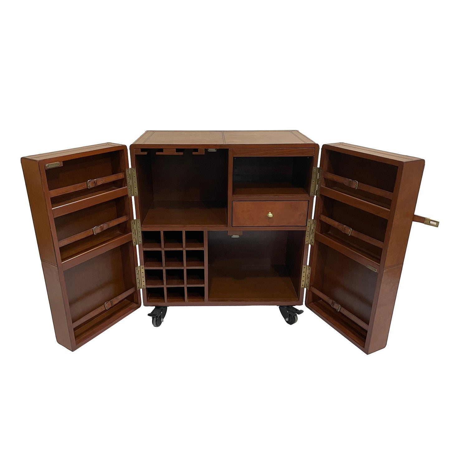 Benedict Bar Cabinet Cart Tan Leather - House of Hyne