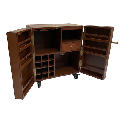 Benedict Bar Cabinet Cart Tan Leather - House of Hyne