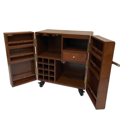 Benedict Bar Cabinet Cart Tan Leather - House of Hyne