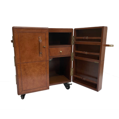 Benedict Bar Cabinet Cart Tan Leather - House of Hyne