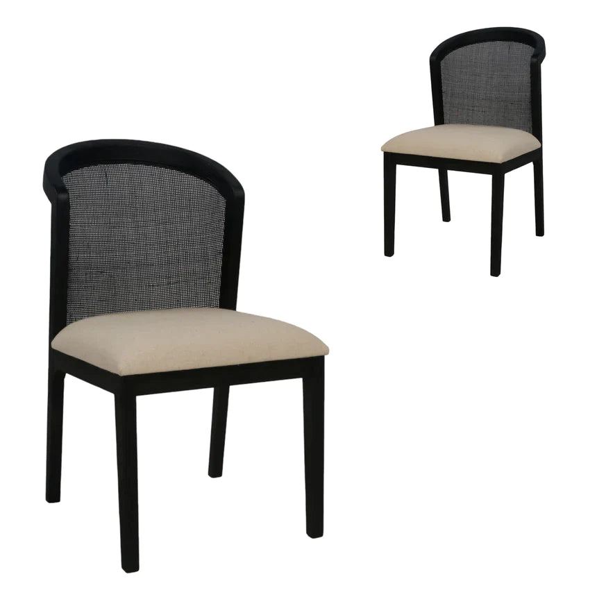 Ievis Elm Dining Chair - Black and Light Beige - NotBrand