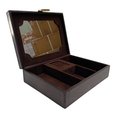 Dark Leather Jewellery Box with Mirror - Notbrand