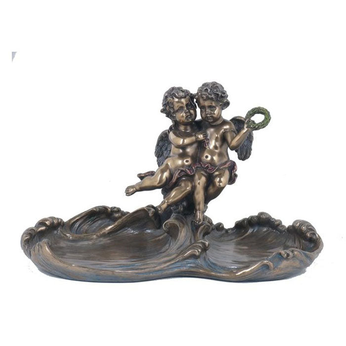 Veronese Cold Cast Bronze Coated Cherubs On Waves Jewellery Tray