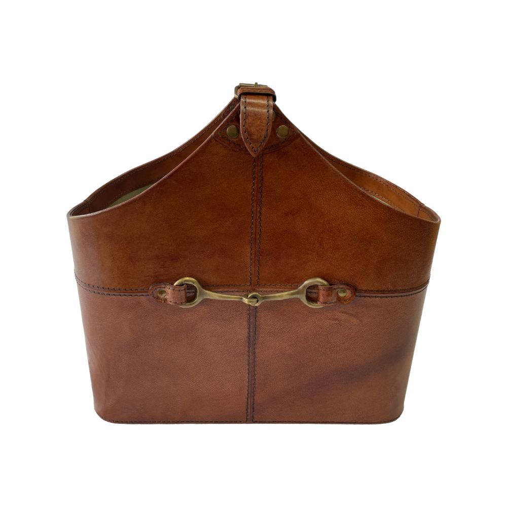 Katyr Tan Leather Magazine Basket With Horse Bit - NotBrand