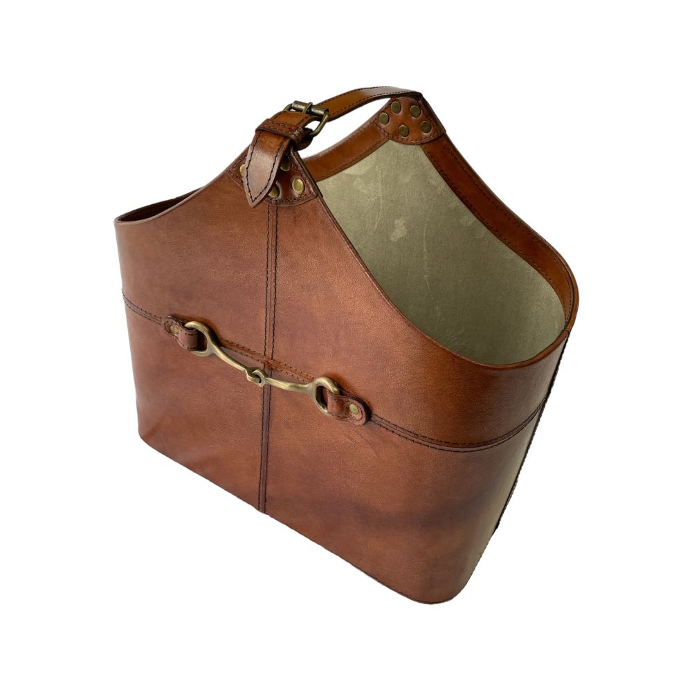 Katyr Tan Leather Magazine Basket With Horse Bit - NotBrand