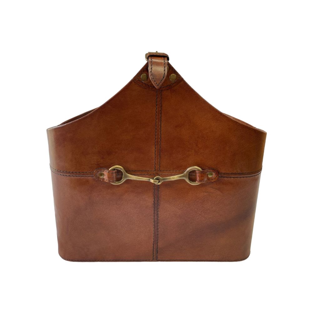 Katyr Tan Leather Magazine Basket With Horse Bit - NotBrand