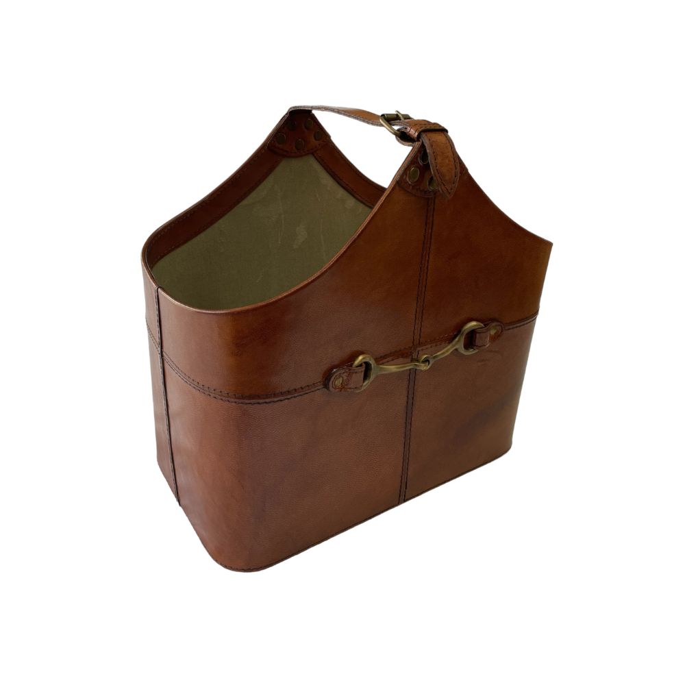 Katyr Tan Leather Magazine Basket With Horse Bit - NotBrand