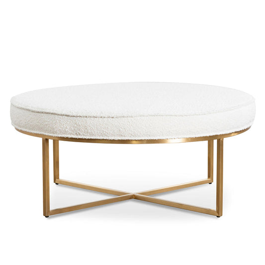 Baloh Ottoman With Gold Base - Ivory White Boucle - Notbrand