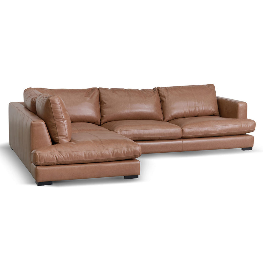 Caramel Charm 4-Seater Leather Sofa with Left Chaise - House of Hyne