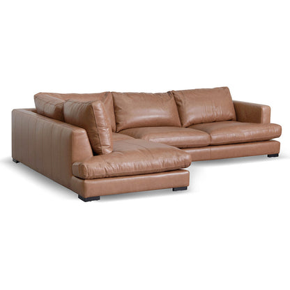 Caramel Charm 4-Seater Leather Sofa with Left Chaise - House of Hyne