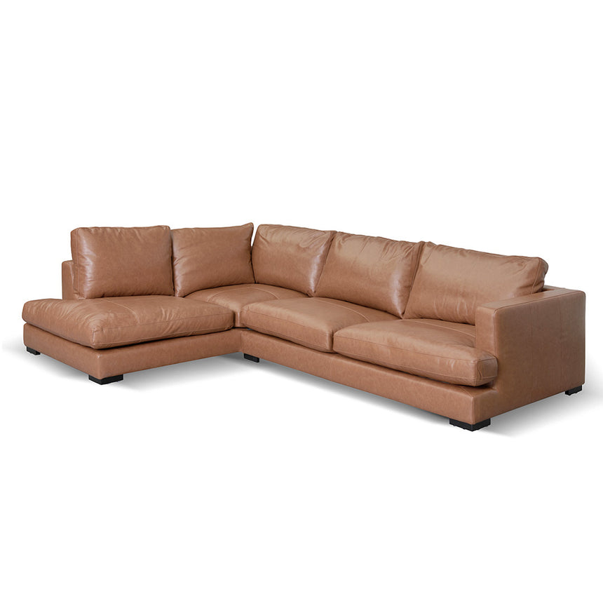 Caramel Charm 4-Seater Leather Sofa with Left Chaise - House of Hyne