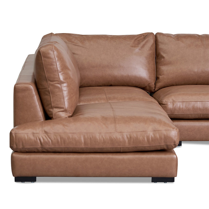 Caramel Charm 4-Seater Leather Sofa with Left Chaise - House of Hyne