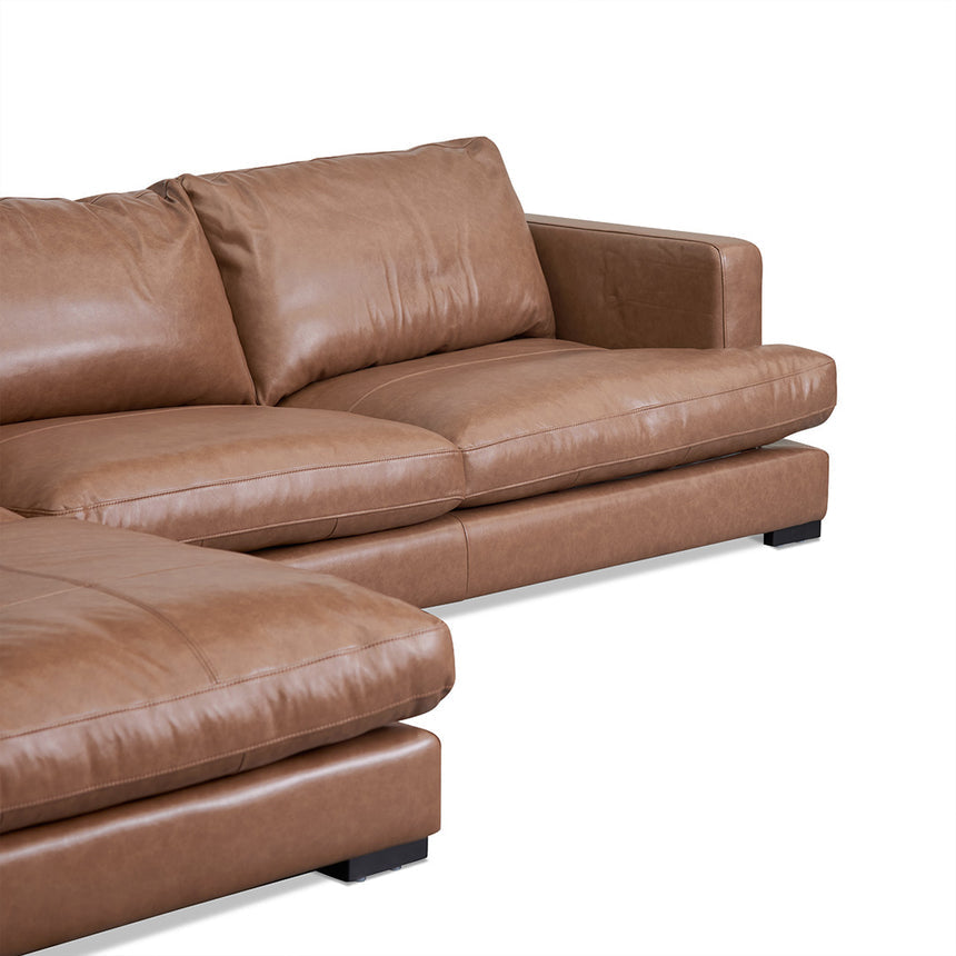 Caramel Charm 4-Seater Leather Sofa with Left Chaise - House of Hyne