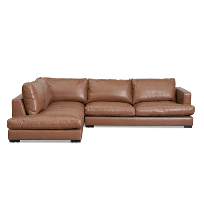 Caramel Charm 4-Seater Leather Sofa with Left Chaise - House of Hyne