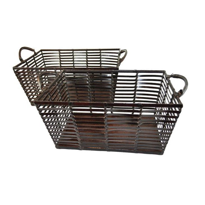 Azryat Set of 2 Dark Leather Laundry Basket - Notbrand