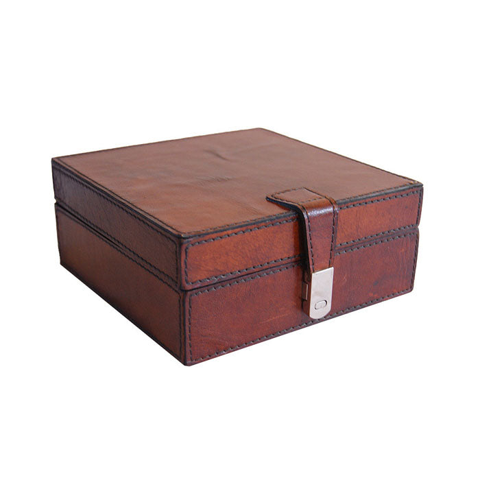 Tan Leather Square Storage Box - Notbrand