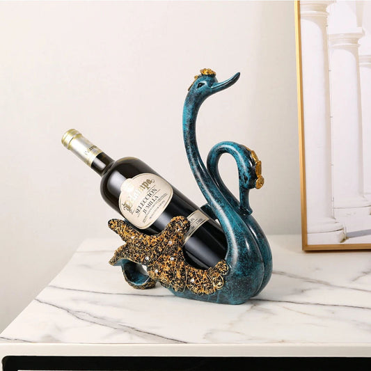 Luxury Resin Swan Statue Wine Rack Bottle Holder - Blue - Notbrand