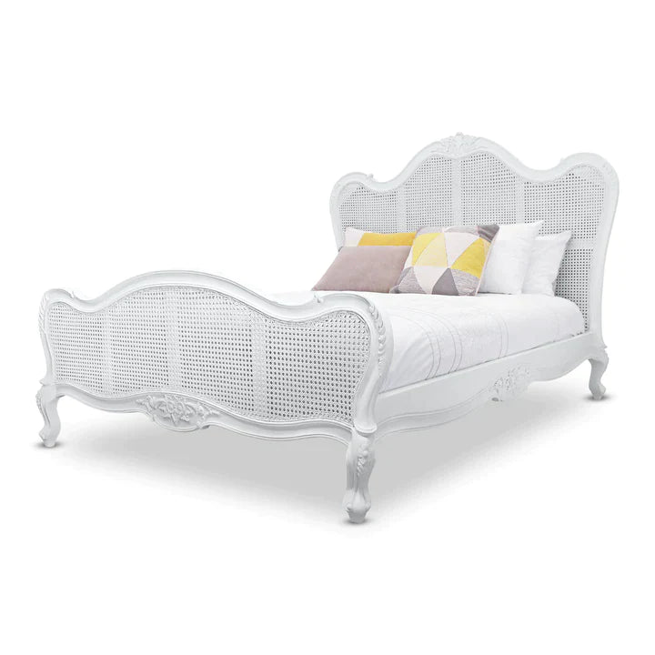 Parisian Rattan & Mindy Wood Bed In White - Range  - House of Hyne