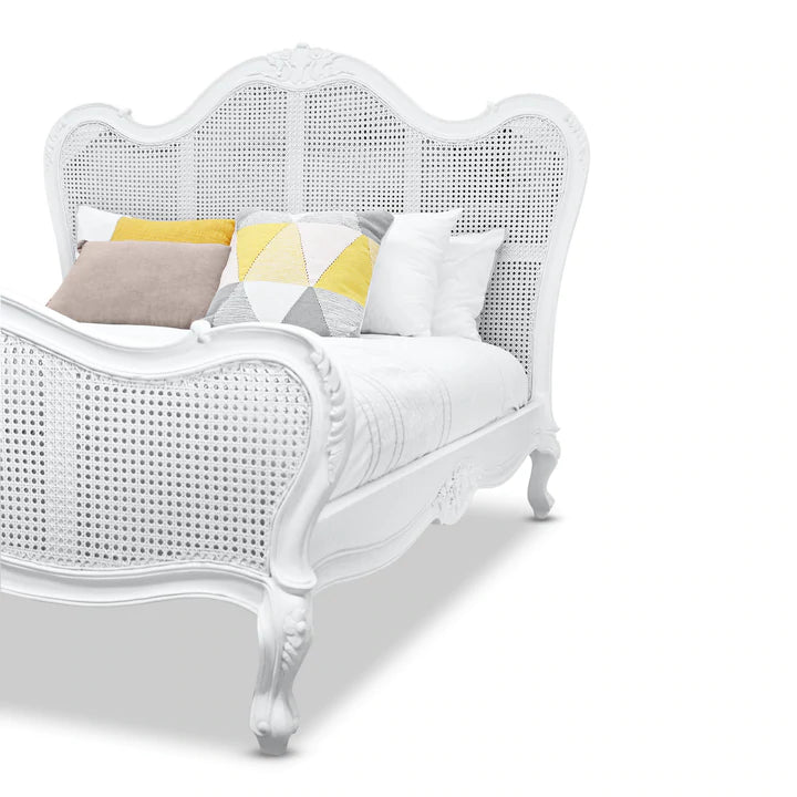 Parisian Rattan & Mindy Wood Bed In White - Range  - House of Hyne