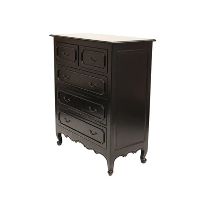 Classic Provence Mindy Wood 5 Drawer Chest - Black  - House of Hyne