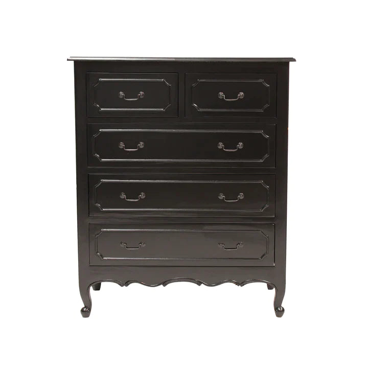 Classic Provence Mindy Wood 5 Drawer Chest - Black  - House of Hyne