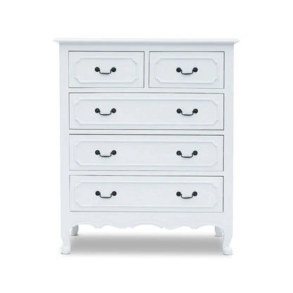 Classic 5 Drawer Chest with Weathered Oak Top - White  - House of Hyne